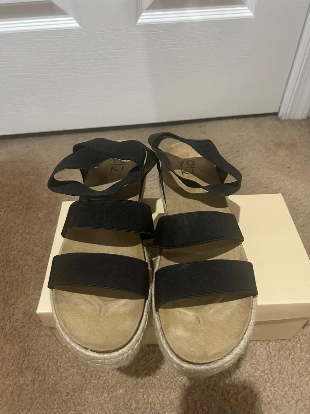 Yoki Black Espadrille Platform Sandals with Crisscross Straps